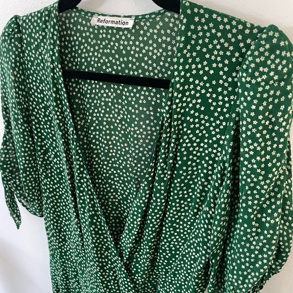 Reformation Green Sammy Wrap Dress White Small Floral Print, Size S - Picture 11 of 13